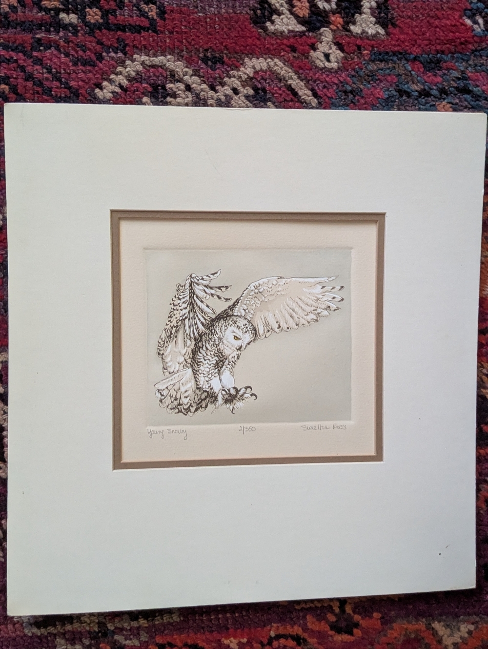 Suellen Ross Snowy Owl Hand Colored Print 1982 Wildlife Signed Numbered 2/350